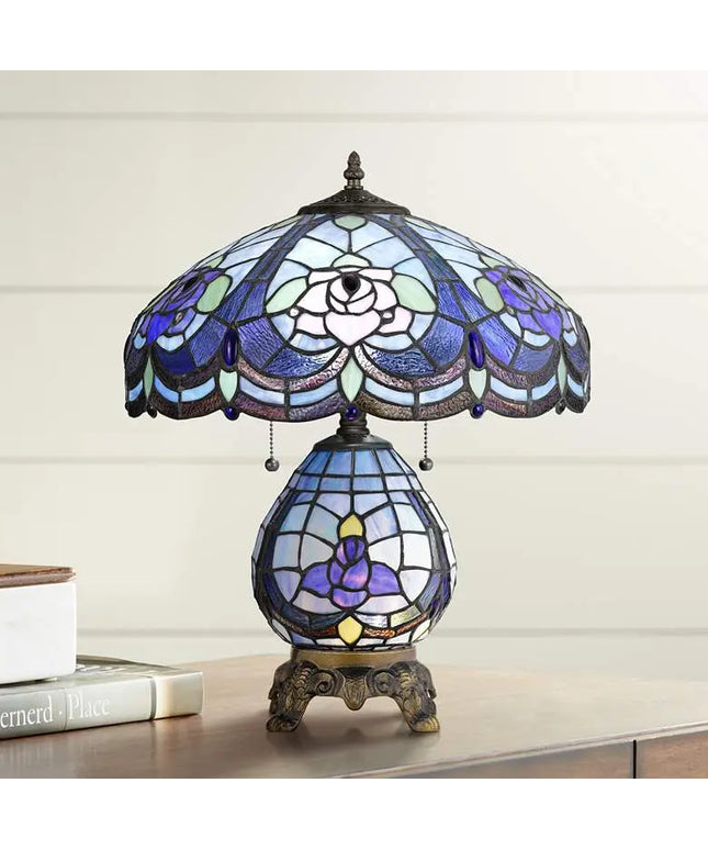 Cal Lighting Cobalt Blue Flower 19 3/4" Tiffany-Style Night Light Lamp Cal Lighting