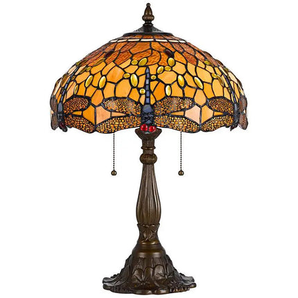 Cal Lighting Dragonfly 23" Brass Amber Tiffany-Style Table Lamp Cal Lighting