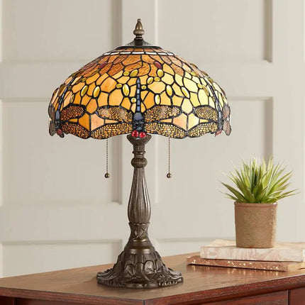 Cal Lighting Dragonfly 23" Brass Amber Tiffany-Style Table Lamp Cal Lighting