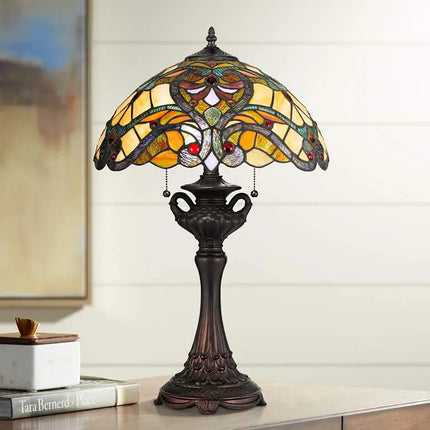 Cal Lighting Markham 25" Bronze and Tiffany-Style Glass Table Lamp Cal Lighting