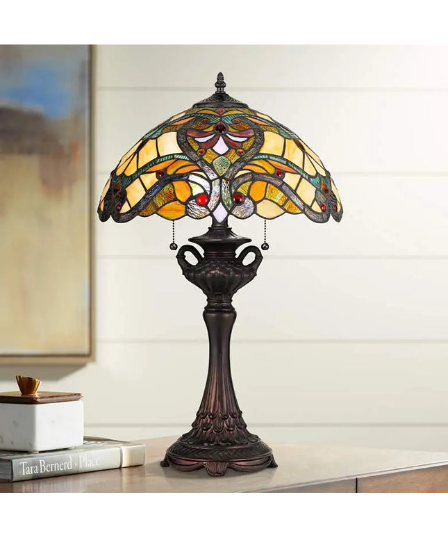 Cal Lighting Markham 25" Bronze and Tiffany-Style Glass Table Lamp Cal Lighting