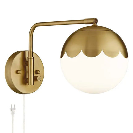 Camila 8 1/4" Brass and Glass Globe Plug-In Wall Lamp 360 Lightning