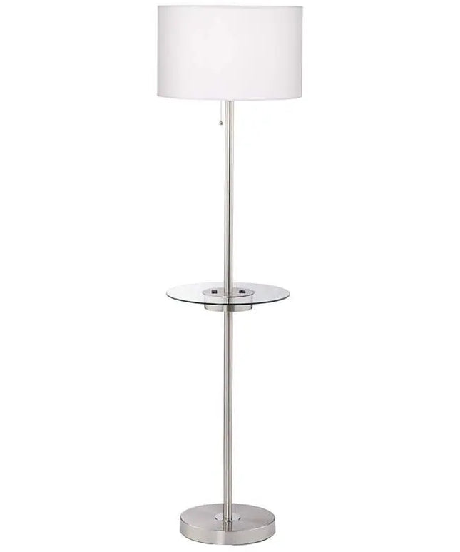 Caper 60 1/2" Nickel Tray Table USB and Outlet Floor Lamp 360 Lightning