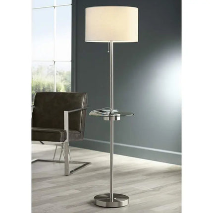 Caper 60 1/2" Nickel Tray Table USB and Outlet Floor Lamp 360 Lightning