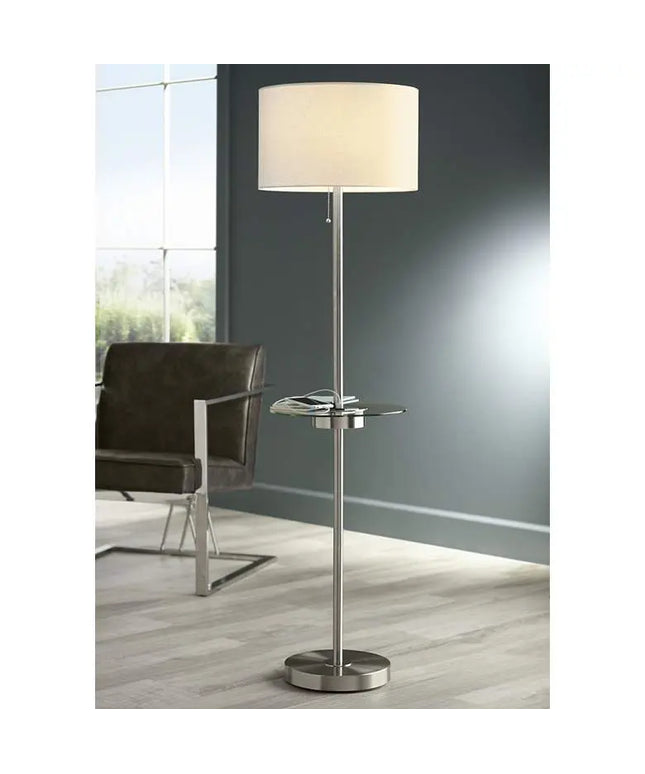 Caper 60 1/2" Nickel Tray Table USB and Outlet Floor Lamp 360 Lightning