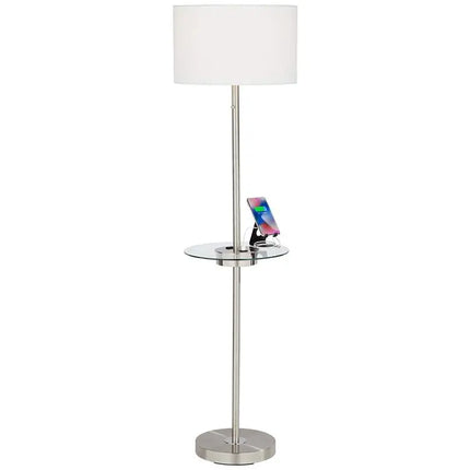 Caper 60 1/2" Nickel Tray Table USB and Outlet Floor Lamp 360 Lightning