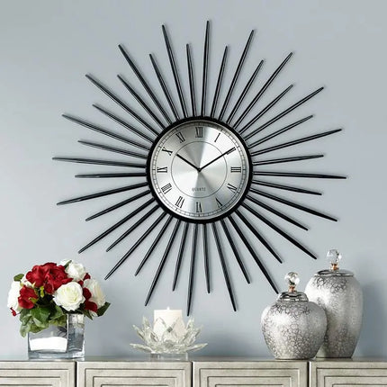 Castallia Black 28" Round Metal Sunburst Wall Clock Clock