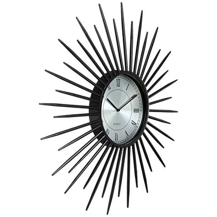 Castallia Black 28" Round Metal Sunburst Wall Clock Clock