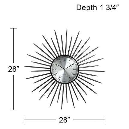 Castallia Black 28" Round Metal Sunburst Wall Clock Clock