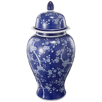 Cherry Blossoms Blue and White 18" High Ginger Jar with Lid