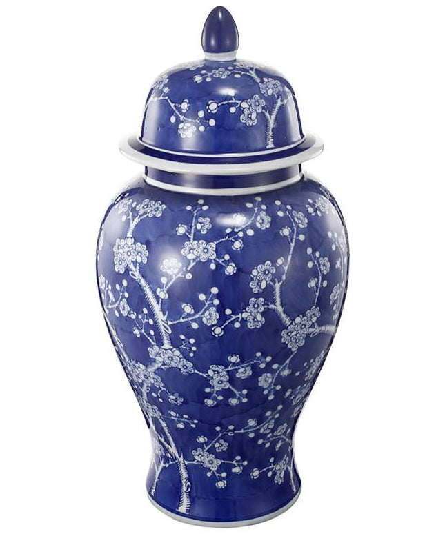 Cherry Blossoms Blue and White 18" High Ginger Jar with Lid