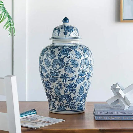 Chinoiserie 23 1/4" High Blue and White Ginger Jar with Lid Franklin Iron Works