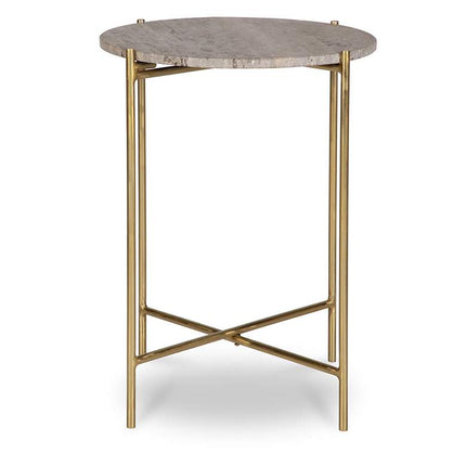 Cinnabar Road Odelia 16"W Gold and Dark Travertine Accent Table