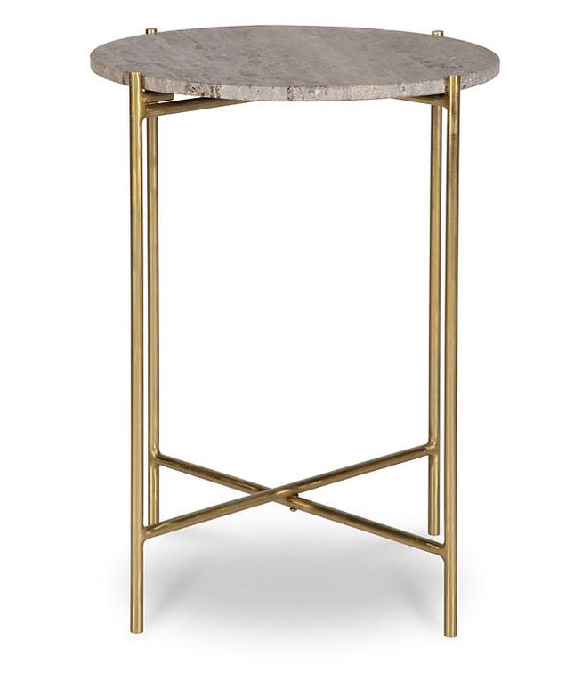 Cinnabar Road Odelia 16"W Gold and Dark Travertine Accent Table