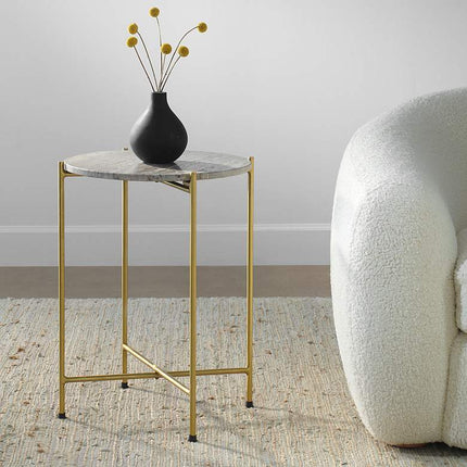 Cinnabar Road Odelia 16"W Gold and Dark Travertine Accent Table