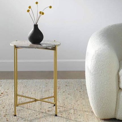 Cinnabar Road Odelia 16"W Gold and Dark Travertine Accent Table