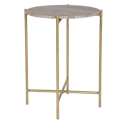Cinnabar Road Odelia 16"W Gold and Dark Travertine Accent Table