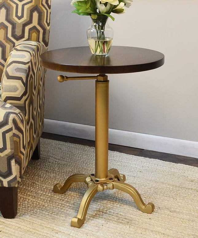 Colton 18" Wide Elm Wood and Gold Adjustable Accent Table