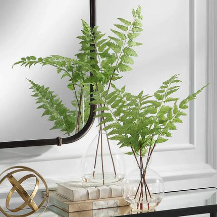 Country Green Ferns 21"H Faux Plants in Glass Vases Set of 2 Uttermost