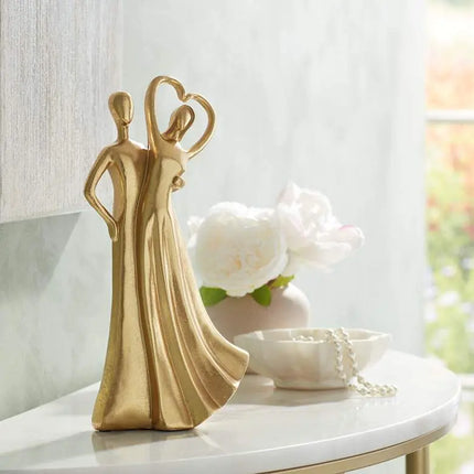 Couple Heart 12" High Shiny Gold Statue Quoizel
