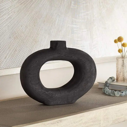 Dahlia Studios Amaranth 12 1/4" Matte Black Wood Decorative Round Vase Dahlia Studios