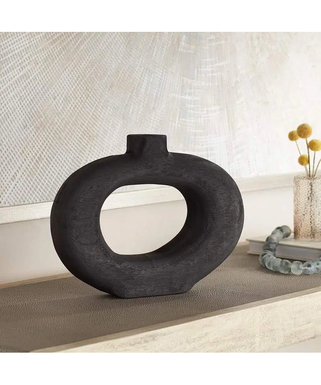 Dahlia Studios Amaranth 12 1/4" Matte Black Wood Decorative Round Vase Dahlia Studios