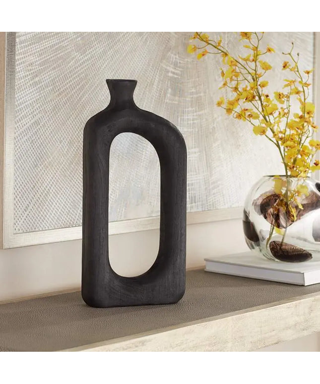 Dahlia Studios Amaranth 15 3/4" High Black Wood Modern Decorative Vase Dahlia Studios