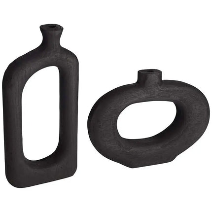 Dahlia Studios Amaranth Black Wood 2-Piece Decorative Vase Set Dahlia Studios