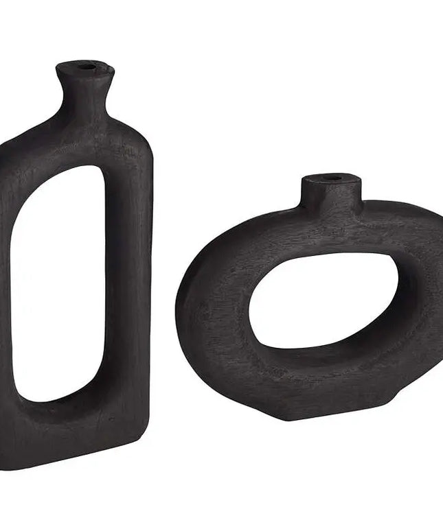 Dahlia Studios Amaranth Black Wood 2-Piece Decorative Vase Set Dahlia Studios