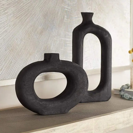Dahlia Studios Amaranth Black Wood 2-Piece Decorative Vase Set Dahlia Studios