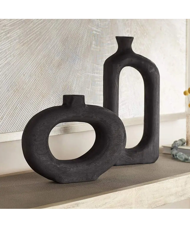 Dahlia Studios Amaranth Black Wood 2-Piece Decorative Vase Set Dahlia Studios