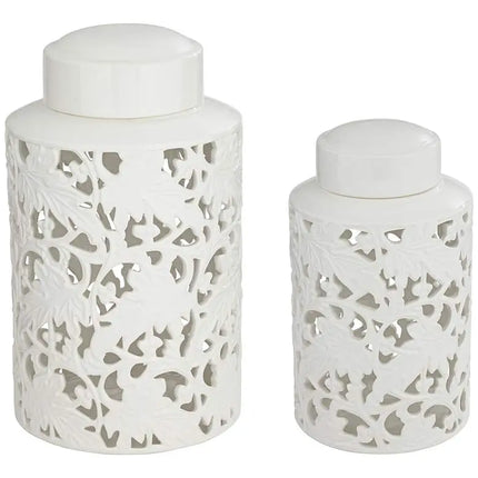 Dahlia Studios Angelique White Ceramic Jars Set of 2 Dahlia Studios