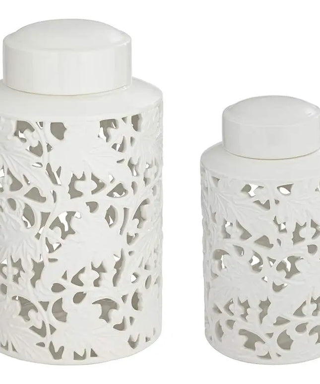 Dahlia Studios Angelique White Ceramic Jars Set of 2 Dahlia Studios
