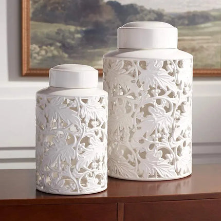 Dahlia Studios Angelique White Ceramic Jars Set of 2 Dahlia Studios