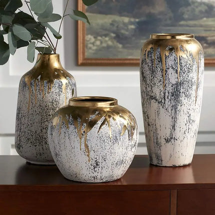 Dahlia Studios Blythe Matte Gold and Gray 3-Piece Decorative Vase Set Dahlia Studios