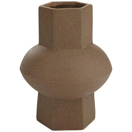 Dahlia Studios Emery 7 3/4" High Brown Modern Ceramic Hexagonal Vase Dahlia Studios