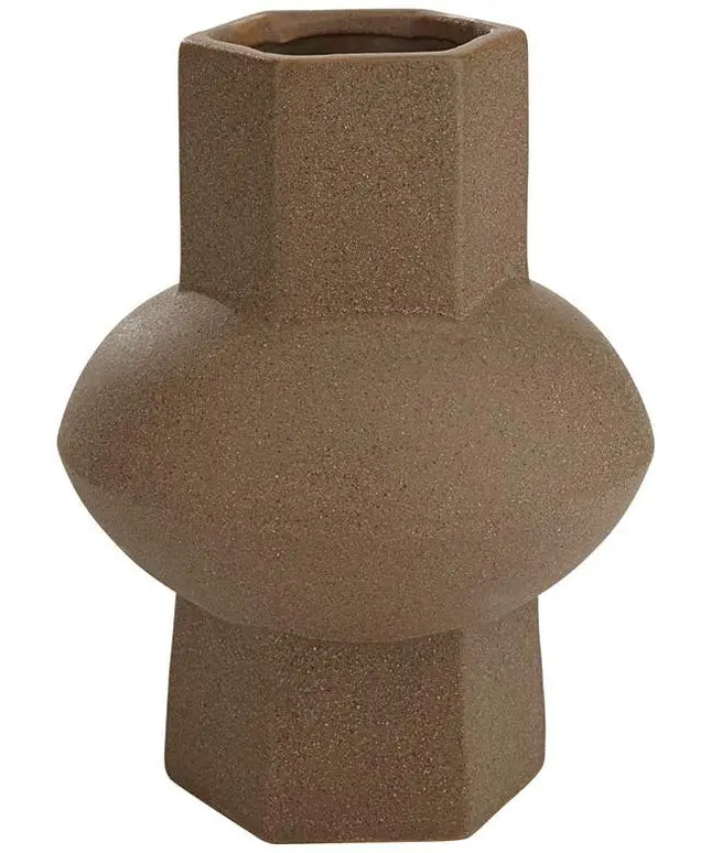 Dahlia Studios Emery 7 3/4" High Brown Modern Ceramic Hexagonal Vase Dahlia Studios