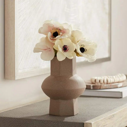 Dahlia Studios Emery 7 3/4" High Brown Modern Ceramic Hexagonal Vase Dahlia Studios