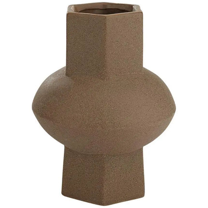 Dahlia Studios Emery 7 3/4" High Brown Modern Ceramic Hexagonal Vase Dahlia Studios