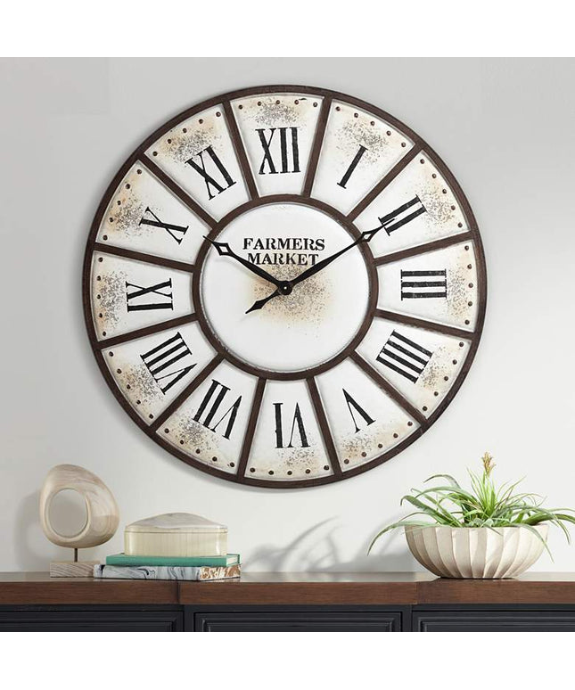 Dahlia Studios Farmers Market 39 1/4" Wide Rustic Metal Wall Clock Clock