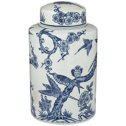 Dahlia Studios Heather 12" High Decorative Blue and White Ceramic Jar Dahlia Studios