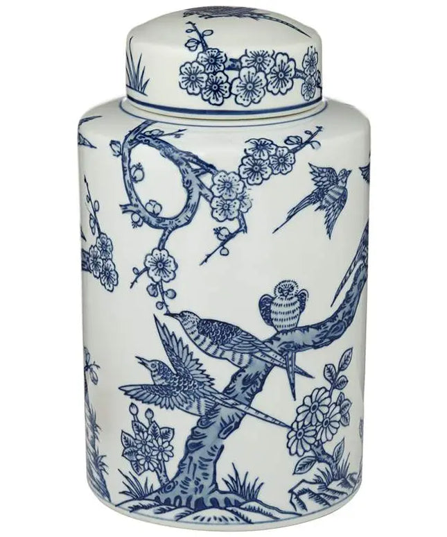 Dahlia Studios Heather 12" High Decorative Blue and White Ceramic Jar Dahlia Studios