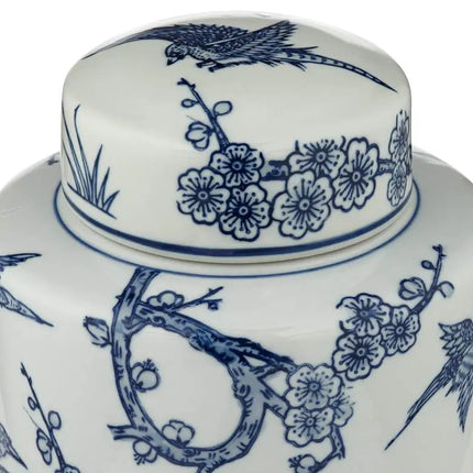 Dahlia Studios Heather 12" High Decorative Blue and White Ceramic Jar Dahlia Studios