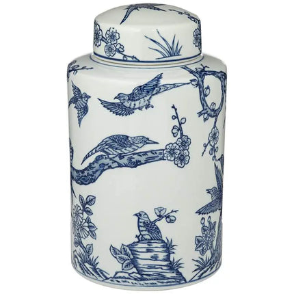 Dahlia Studios Heather 12" High Decorative Blue and White Ceramic Jar Dahlia Studios