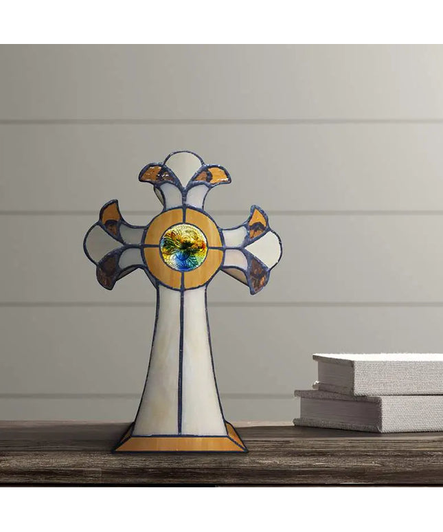 Dale Tiffany Cross 9" High Amber Art Glass Tiffany-Style Accent Lamp Dale Tiffany