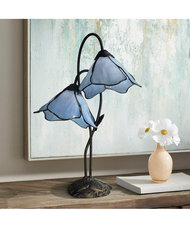 Dale Tiffany Poelking Blue Lily 21" High Glass 2-Light Accent Lamp