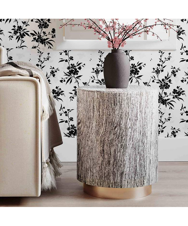 Dalhia 15" Wide Distressed White and Gold Side Table