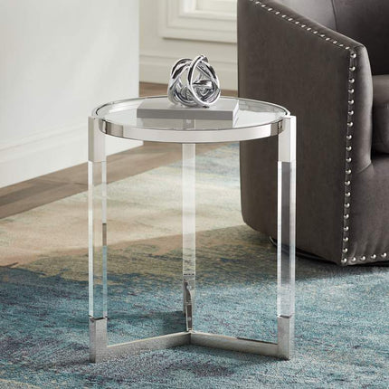 Darla 19" Wide Silver and Acrylic Modern Round Accent Table