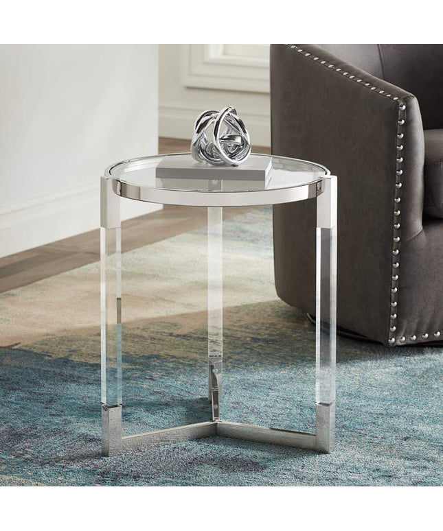 Darla 19" Wide Silver and Acrylic Modern Round Accent Table