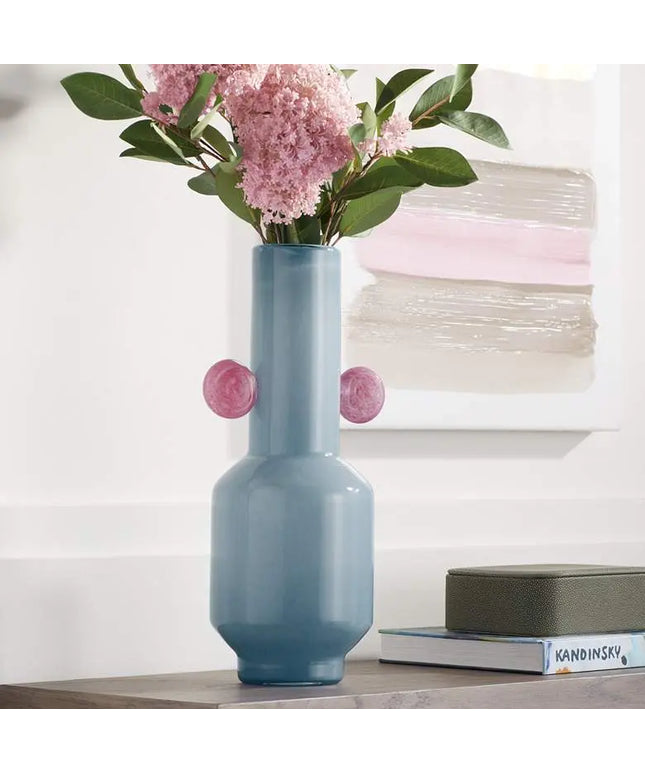 Delvin 16 1/4" High Blue and Pink Glass Decorative Vase Studio 55D